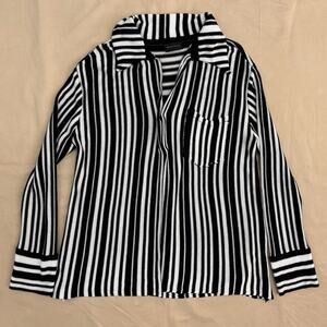 Miou Muse Black and White Striped Open Cardigan Collared Sweater Size Small